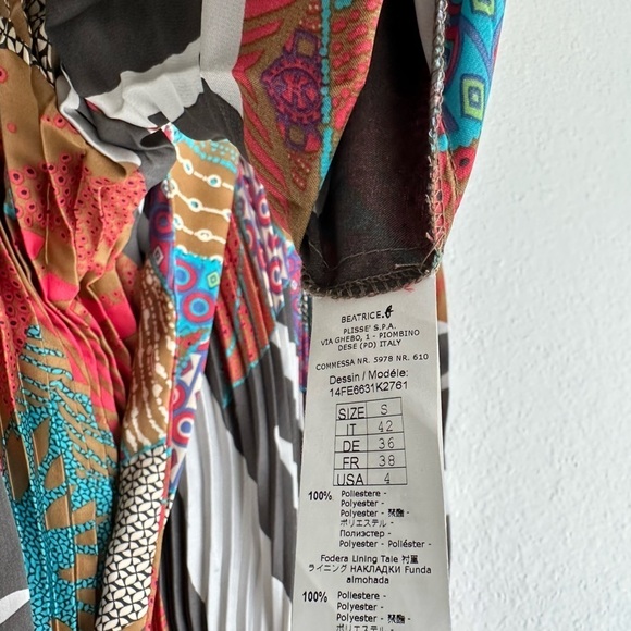 BEATRICE B./ Pleated multicolor abstract print midi dress - Picture 8 of 12